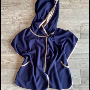 Double R Double Faced Silk/ Cashmere Poncho Navy Camel Size M